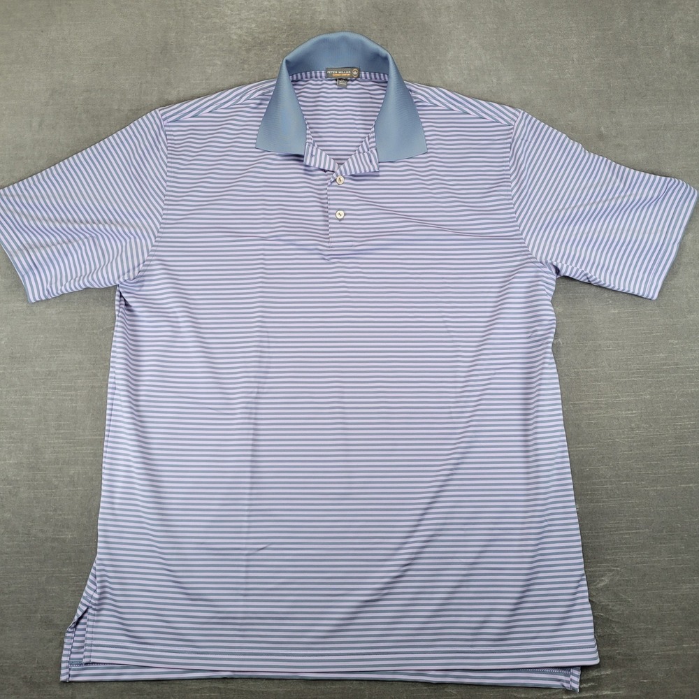 Peter Millar Summer Comfort Mens XL Polo Shirt Purple Blue Striped Short Sleeve
